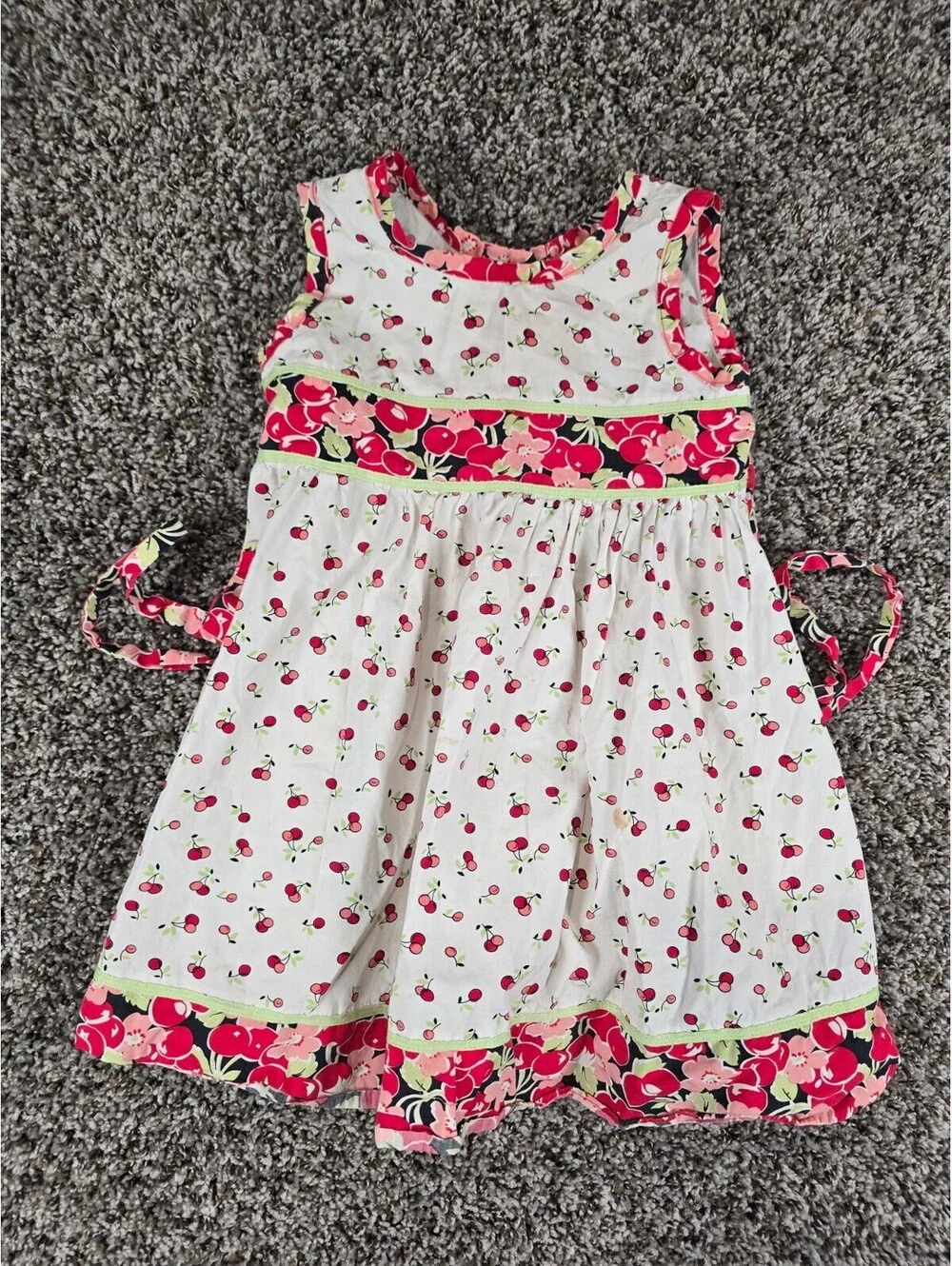 Jona Michelle Girls Sz 4 Sleeveless Summer Dress Cherry Print Red White